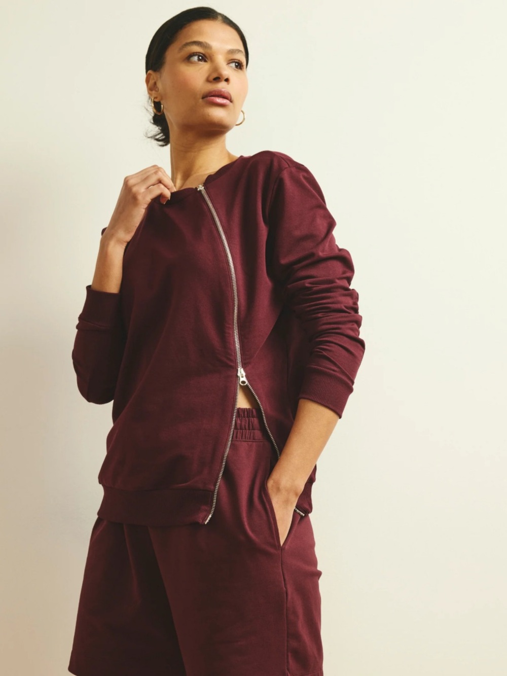 Universal Standard Meridien Zip Sweatshirt Burgundy Red Pima Cotton Women’s S